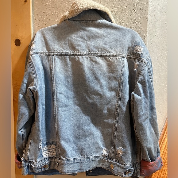 Free People Flannel Lined Jean Jacket with Sherpa Collar - Picture 4 of 4